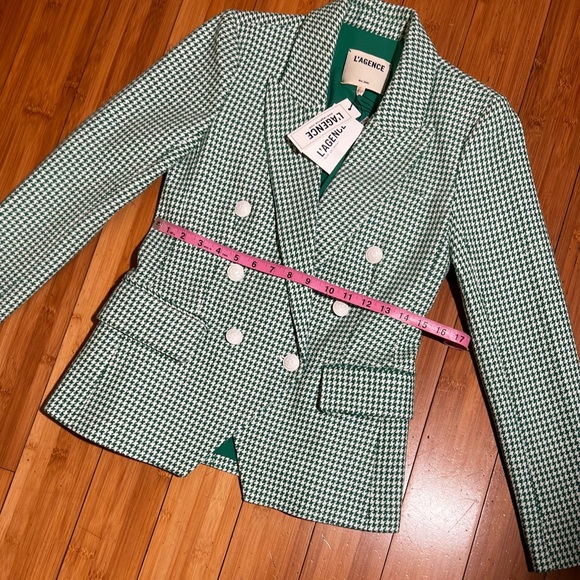 NWT L'AGENCE Kenzie Double-Breasted Blazer Checked Green Grass Size 2 - Picture 10 of 16